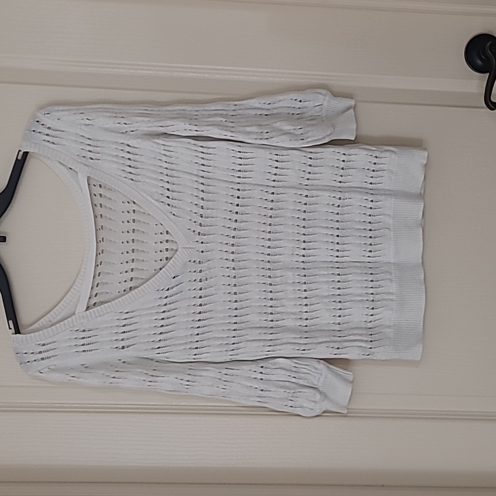 WHITE HOUSE BLACK MARKET Women's White V Back Sweater Size L - Picture 2 of 14